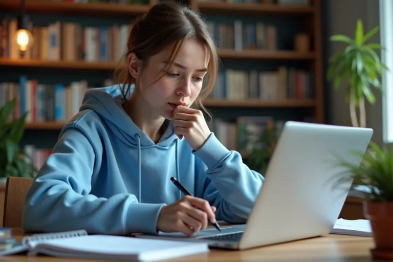 Étudiante déposant sa candidature en ligne sur eCandidat depuis son appartement