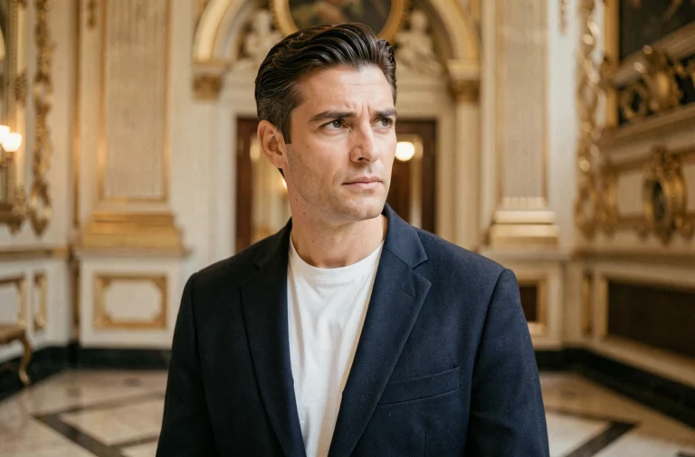 Portrait de Philippe Jaroussky dans le foyer d'un opéra, mêlant élégance artistique et sérénité personnelle